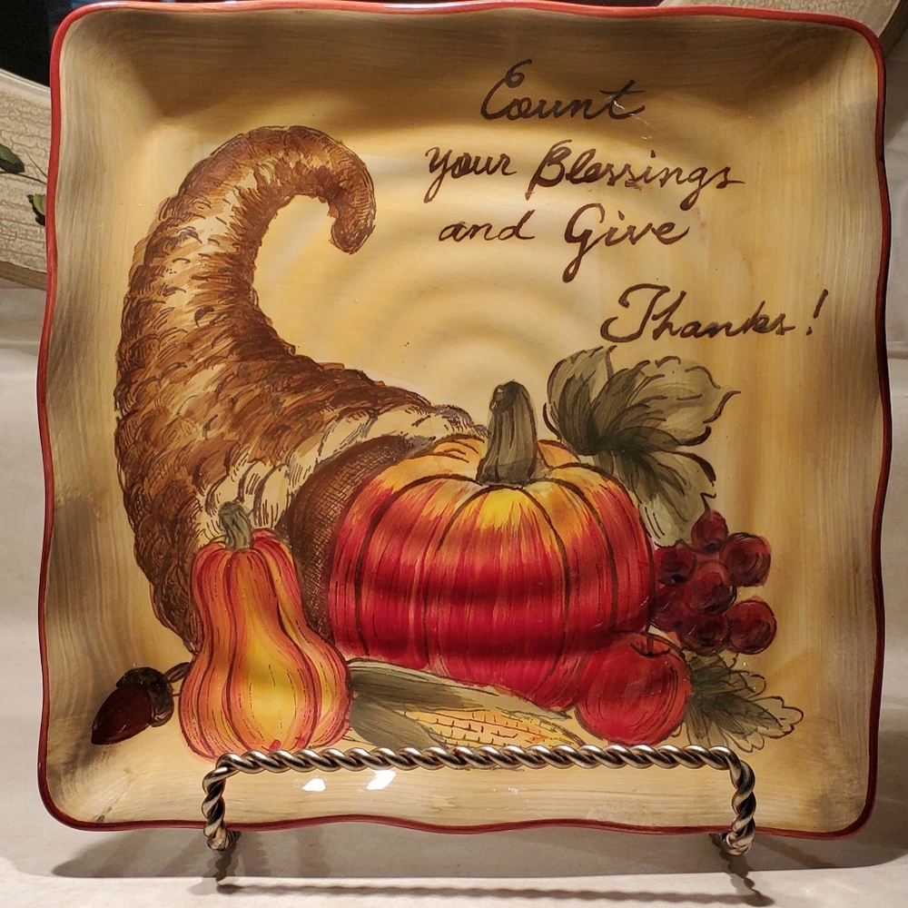 Autumn decor Count your blessings scalloped edge plate